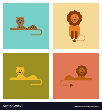 Assembly flat icons nature cartoon tiger lioness vector image