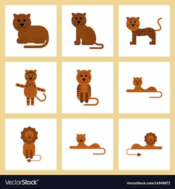 Assembly flat icons nature cartoon tiger lioness vector image