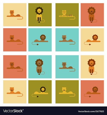 Assembly flat icons nature cartoon tiger lioness vector image