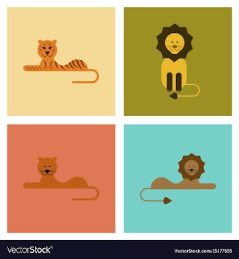 Assembly flat icons nature cartoon tiger lioness vector image