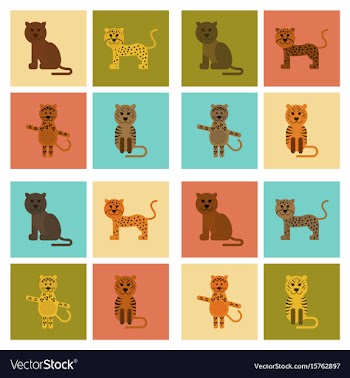 Assembly flat icons nature cartoon tiger lioness vector image