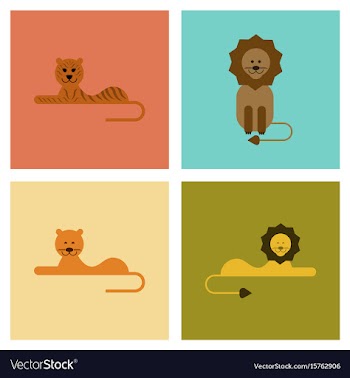 Assembly flat icons nature cartoon tiger lioness vector image