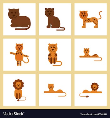 Assembly flat icons nature cartoon tiger lioness vector image