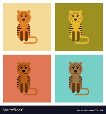 Assembly flat icons nature cartoon tiger vector image