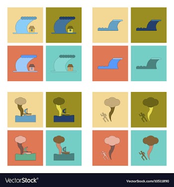 Assembly flat icons nature disaster tsunami vector image