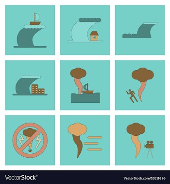 Assembly flat icons nature disaster tsunami vector image