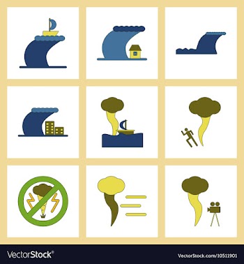 Assembly flat icons nature disaster tsunami vector image