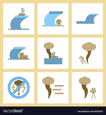 Assembly flat icons nature disaster tsunami vector image