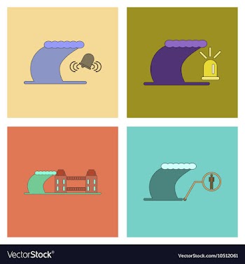 Assembly flat icons nature disaster tsunami vector image