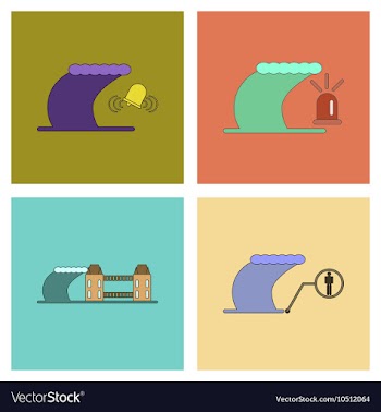 Assembly flat icons nature disaster tsunami vector image