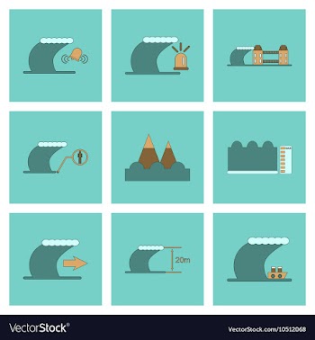 Assembly flat icons nature disaster tsunami vector image