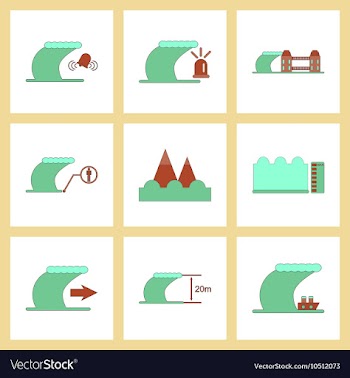 Assembly flat icons nature disaster tsunami vector image