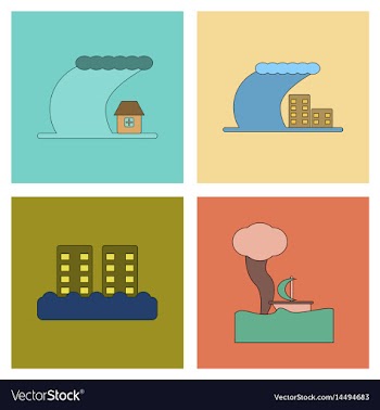 Assembly flat icons nature disaster tsunami vector image