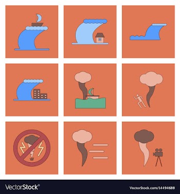 Assembly flat icons nature disaster tsunami vector image