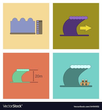 Assembly flat icons nature disaster tsunami vector image