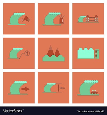 Assembly flat icons nature disaster tsunami vector image