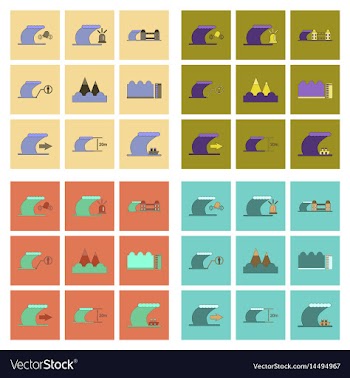 Assembly flat icons nature disaster tsunami vector image