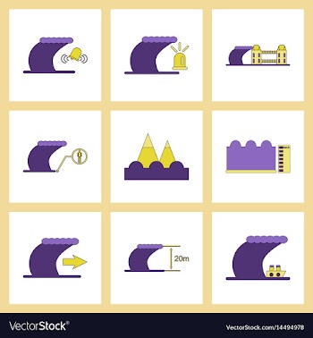 Assembly flat icons nature disaster tsunami vector image
