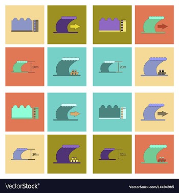 Assembly flat icons nature disaster tsunami vector image
