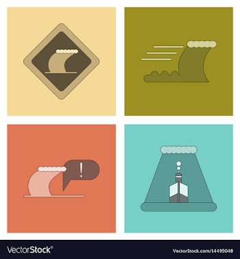 Assembly flat icons nature disaster tsunami vector image