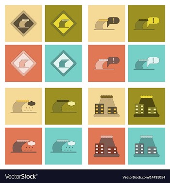 Assembly flat icons nature disaster tsunami vector image