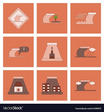 Assembly flat icons nature disaster tsunami vector image