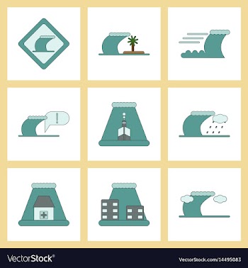 Assembly flat icons nature disaster tsunami vector image