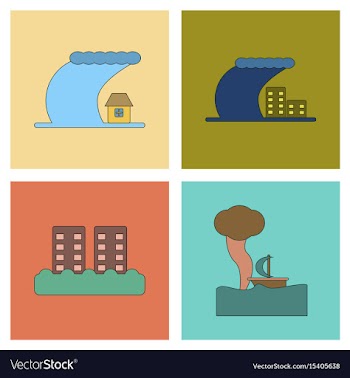 Assembly flat icons nature disaster tsunami vector image