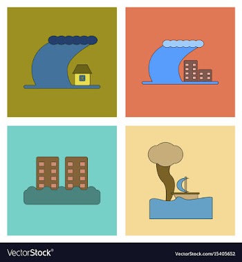 Assembly flat icons nature disaster tsunami vector image