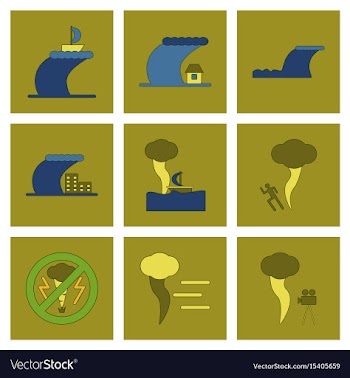 Assembly flat icons nature disaster tsunami vector image