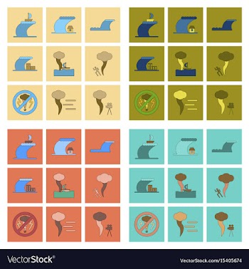 Assembly flat icons nature disaster tsunami vector image