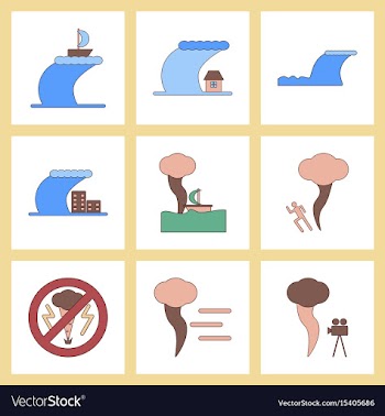 Assembly flat icons nature disaster tsunami vector image