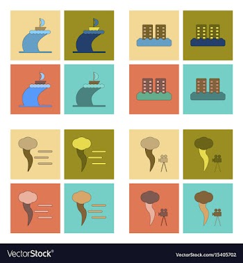 Assembly flat icons nature disaster tsunami vector image