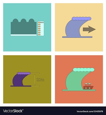 Assembly flat icons nature disaster tsunami vector image