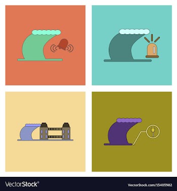 Assembly flat icons nature disaster tsunami vector image