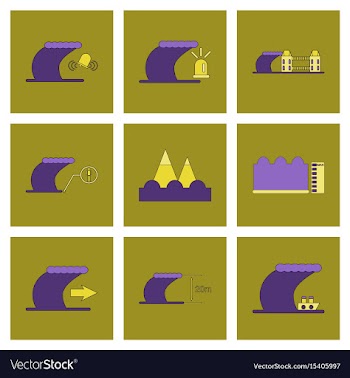Assembly flat icons nature disaster tsunami vector image