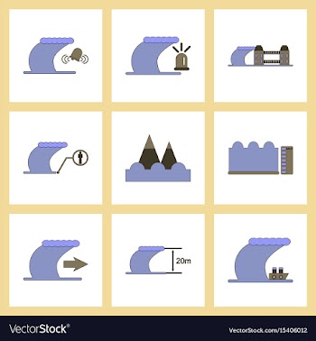 Assembly flat icons nature disaster tsunami vector image