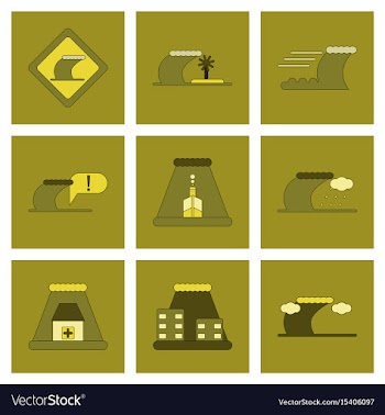 Assembly flat icons nature disaster tsunami vector image