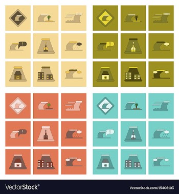 Assembly flat icons nature disaster tsunami vector image