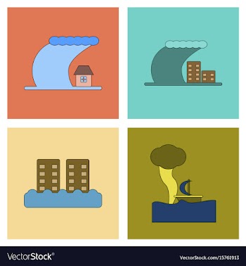 Assembly flat icons nature disaster tsunami vector image