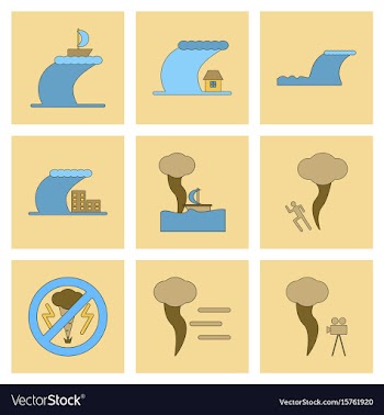 Assembly flat icons nature disaster tsunami vector image