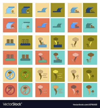 Assembly flat icons nature disaster tsunami vector image