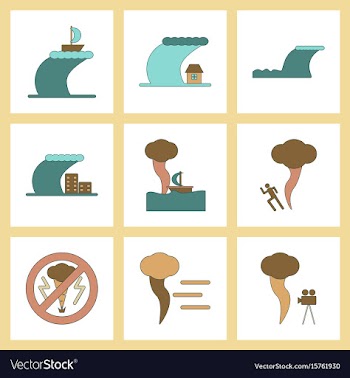 Assembly flat icons nature disaster tsunami vector image