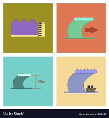 Assembly flat icons nature disaster tsunami vector image