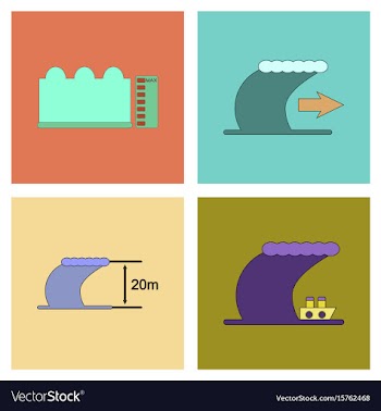 Assembly flat icons nature disaster tsunami vector image