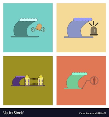 Assembly flat icons nature disaster tsunami vector image