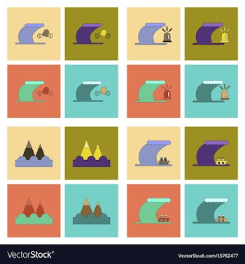 Assembly flat icons nature disaster tsunami vector image