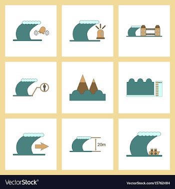 Assembly flat icons nature disaster tsunami vector image