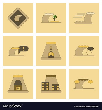 Assembly flat icons nature disaster tsunami vector image
