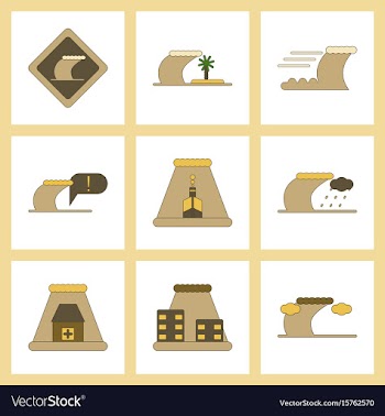 Assembly flat icons nature disaster tsunami vector image
